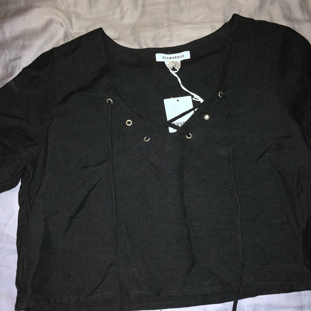 Black lace up crop top small NWT